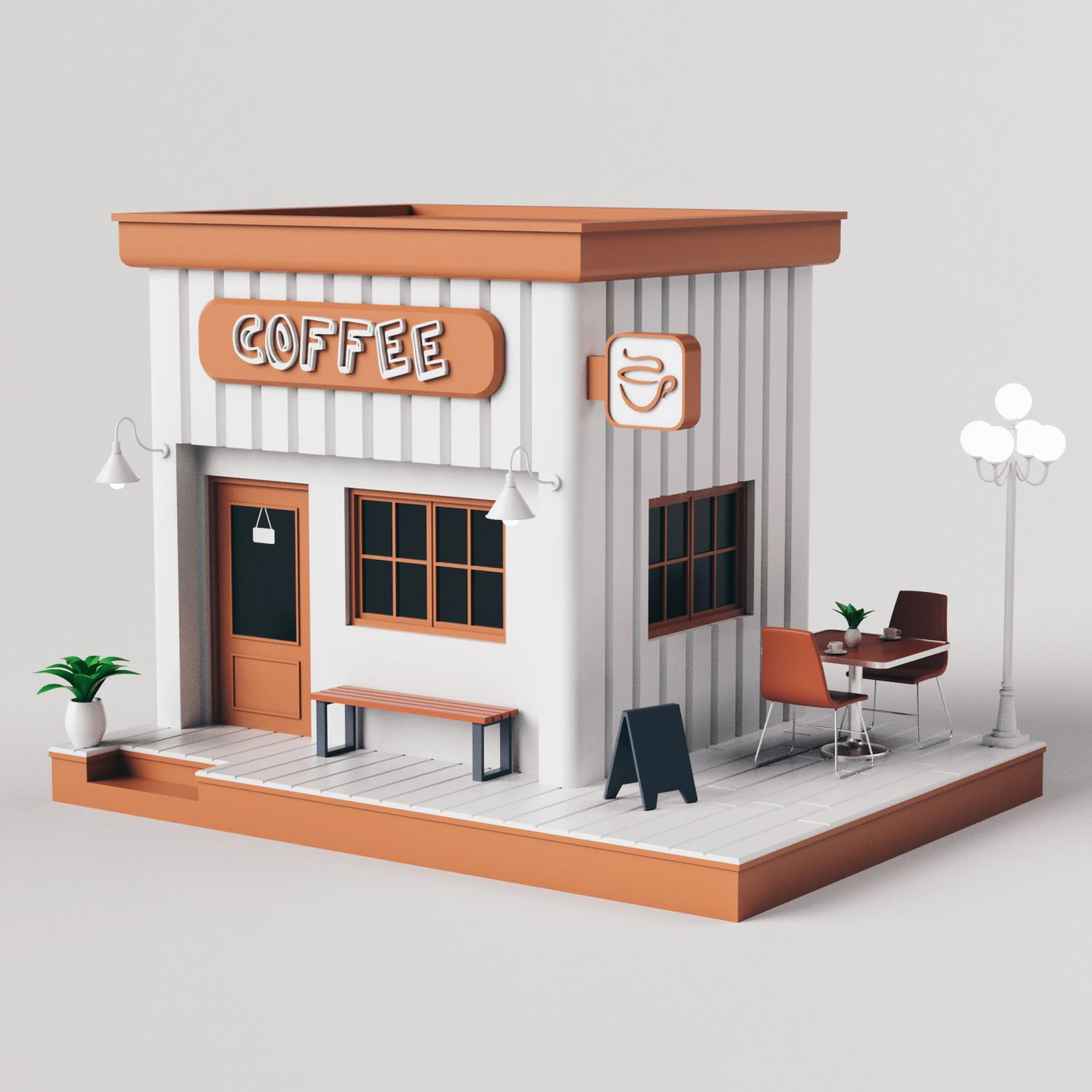 Small Cafe 01 3D Model .c4d .max .obj .3ds .fbx .stl .blend