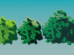Cespugli alberi verdi paesaggistici in stile Anime Ghibli Modello 3D