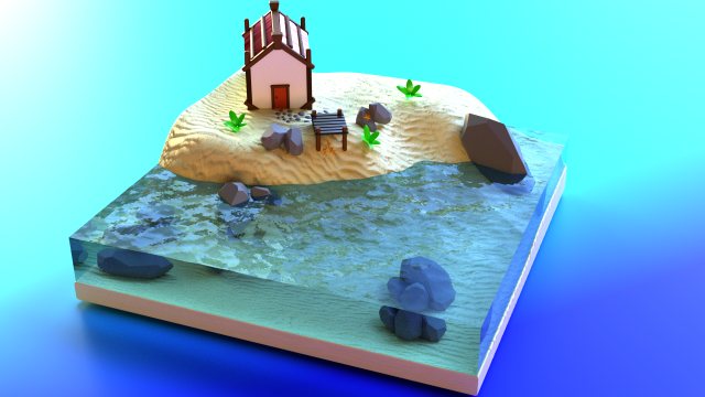 Paradise island with beach house 3D Принт Модель .c4d .max .obj .3ds .fbx .stl .blend 