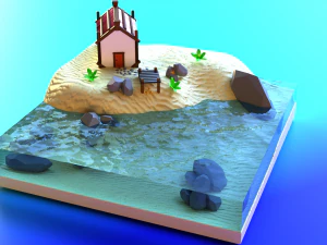 拥有海滨别墅的天堂岛 3D 打印模型