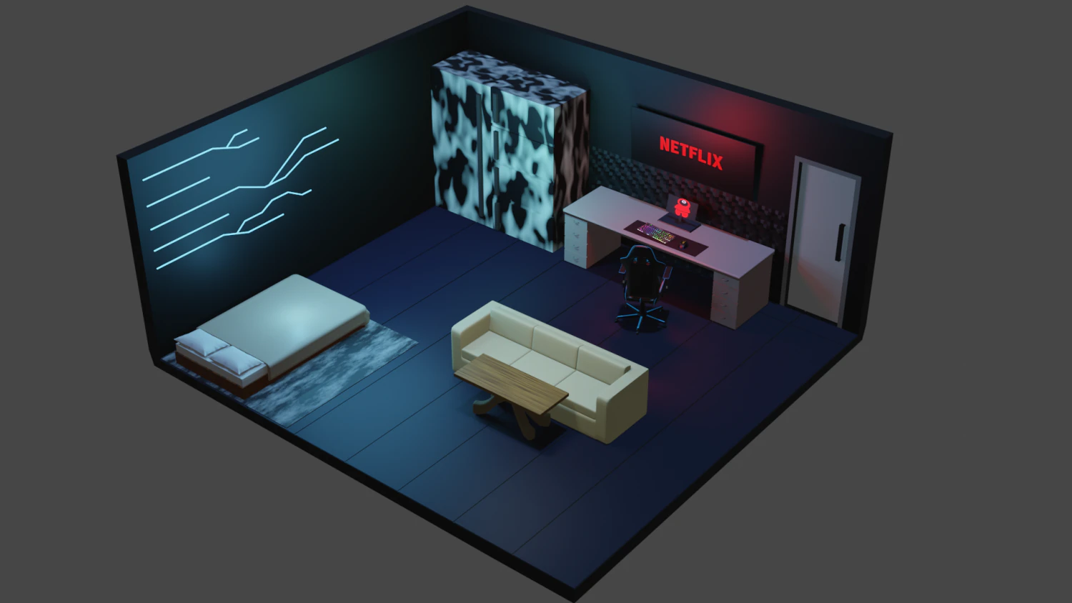 Spacious modern room 3D Print Model .c4d .max .obj .3ds .fbx .stl .blend 