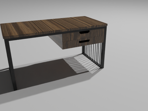 Modern Wooden Office Table with Metal Frame High-Poly 3Dモデル