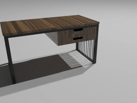 Mesa de escrit&oacute;rio moderna de madeira com estrutura de metal High-Poly Modelo 3D