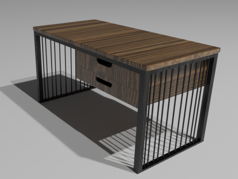 Modern Wooden Office Table with Metal Frame High-Poly 3Dモデル