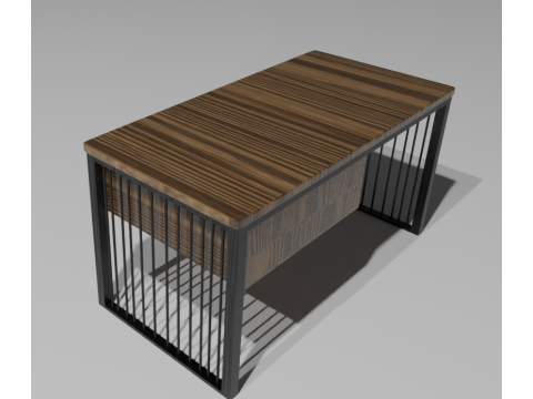 Modern Wooden Office Table with Metal Frame High-Poly 3Dモデル