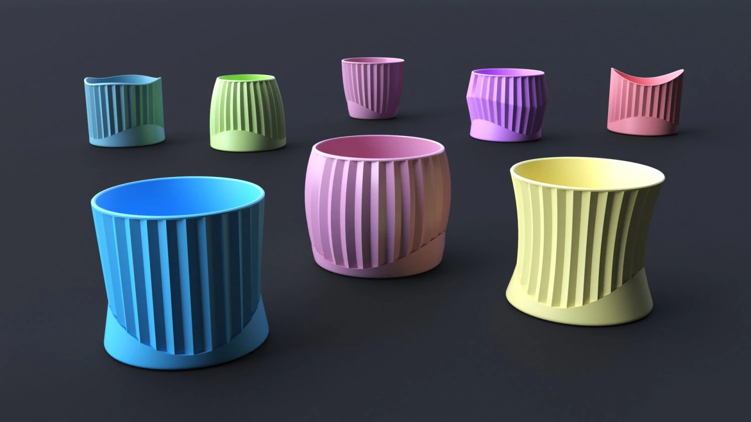 Flower Pot Set 3D Printing Model - Set of 8 pcs 3D print model 3D print model 3D Print Model .c4d .max .obj .3ds .fbx .stl .blend 