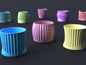 Flower Pot Set 3D Printing Model - Set of 8 pcs 3D print model 3D print model 3D 打印模型