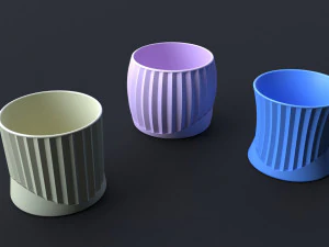 Flower Pot Set 3D Printing Model - Set of 8 pcs 3D print model 3D print model 3D Print Model