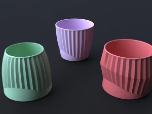 Flower Pot Set 3D Printing Model - Set of 8 pcs 3D print model 3D print model 3D Print Model