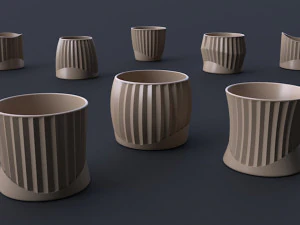 Flower Pot Set 3D Printing Model - Set of 8 pcs 3D print model 3D print model 3D Print Model