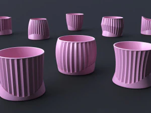 Flower Pot Set 3D Printing Model - Set of 8 pcs 3D print model 3D print model 3D Print Model