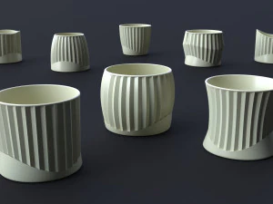 Flower Pot Set 3D Printing Model - Set of 8 pcs 3D print model 3D print model 3D Print Model