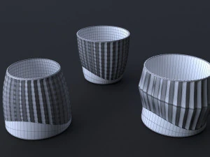 Flower Pot Set 3D Printing Model - Set of 8 pcs 3D print model 3D print model 3D Print Model