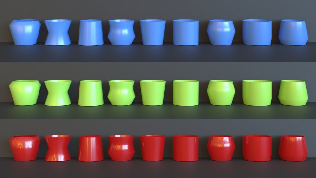 Round 9 Piece Flower Pot Set - 3D Print Model Modèles 3D en vedette .c4d .max .obj .3ds .fbx .stl .blend