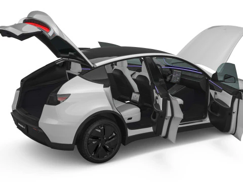 2025 Tesla New Model Y With Interior Include Two Style Rims 3D Model
