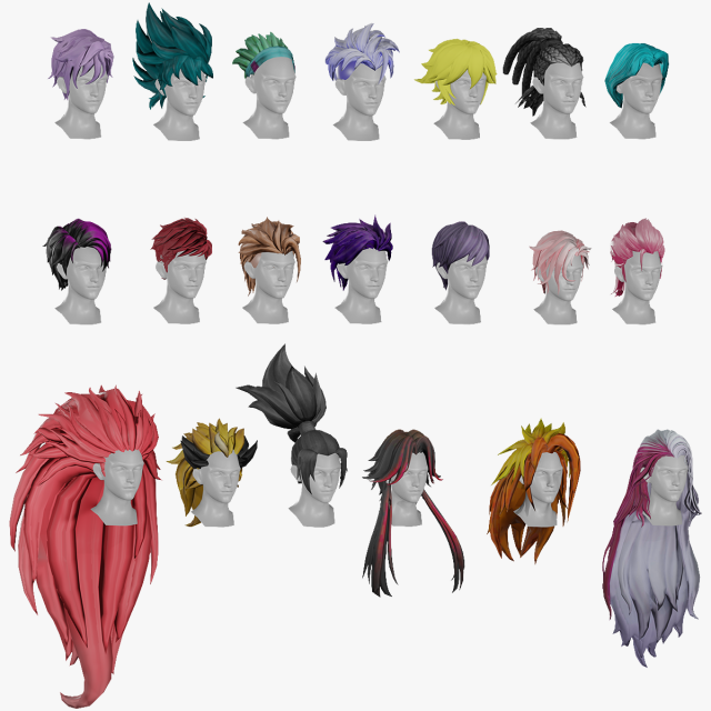 20 Stylized Male Hair Models Pack 1 - Low Poly Modèle 3D .c4d .max .obj .3ds .fbx .stl .blend 