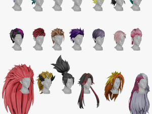 20 Stylized Male Hair Models Pack 1 - Low Poly 3Dモデル