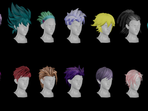 20 Stylized Male Hair Models Pack 1 - Low Poly Modèle 3D