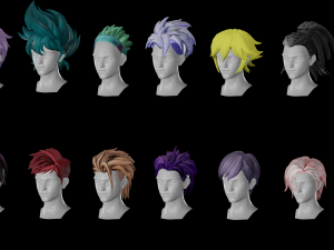 20 Stylized Male Hair Models Pack 1 - Low Poly Modèle 3D