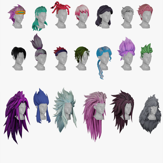 20 Stylized Male Hair Models Pack 2 - Low Poly Modèle 3D .c4d .max .obj .3ds .fbx .stl .blend 