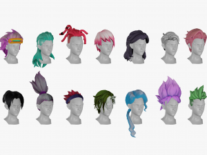 20 Stylized Male Hair Models Pack 2 - Low Poly Modèle 3D