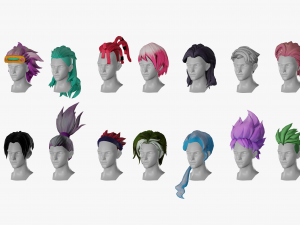 20 Stylized Male Hair Models Pack 2 - Low Poly Modèle 3D