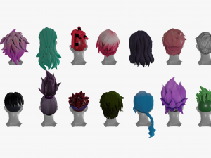 20 Stylized Male Hair Models Pack 2 - Low Poly Modèle 3D