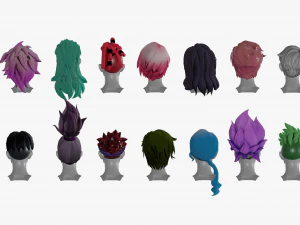 20 Stylized Male Hair Models Pack 2 - Low Poly 3D Model