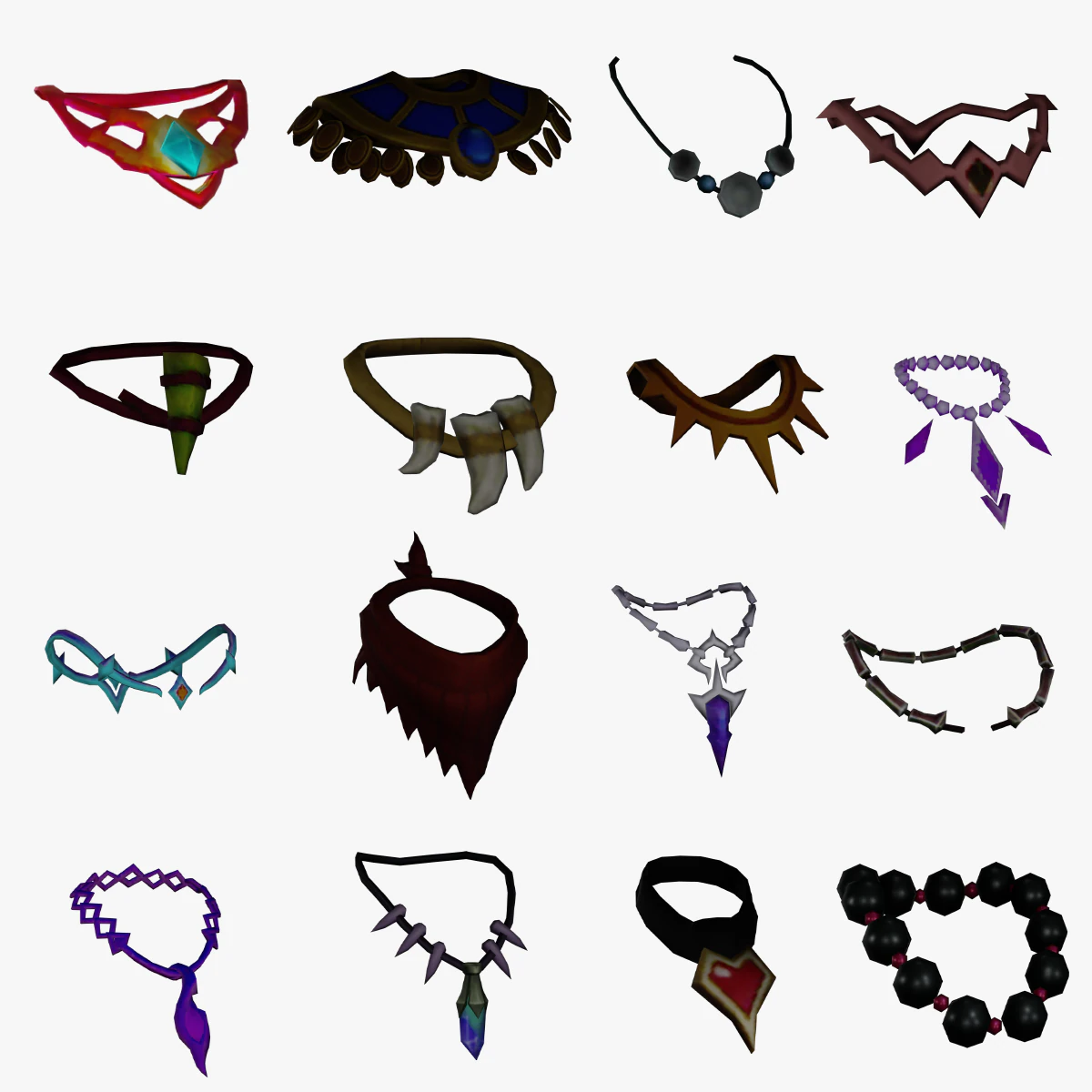 16 Low-Poly Necklace Models CG Textures .c4d .max .obj .3ds .fbx .stl .blend 