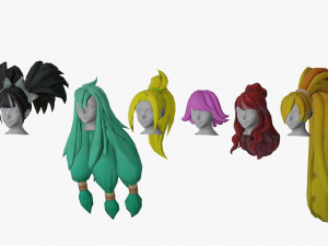 20 Stylized Female Hair Models Pack 1 - Low Poly 3D Model