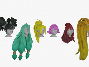 20 Stylized Female Hair Models Pack 1 - Low Poly 3D Model