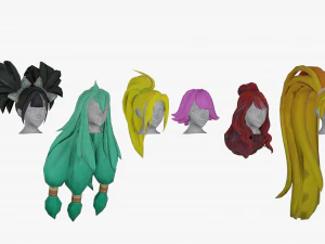 20 Stylized Female Hair Models Pack 1 - Low Poly 3D Model