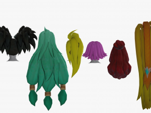 20 Stylized Female Hair Models Pack 1 - Low Poly 3D Model