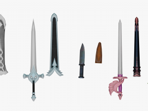 10 Stylized Sword Models Pack 3 - Low Poly 3D Model