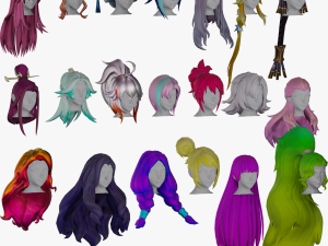 20 Stylized Female Hair Models Pack 2 - Low Poly 3Dモデル