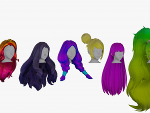 20 Stylized Female Hair Models Pack 2 - Low Poly 3D Model