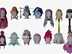 20 Stylized Female Hair Models Pack 2 - Low Poly 3D Model