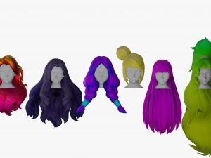 20 Stylized Female Hair Models Pack 2 - Low Poly 3D Model