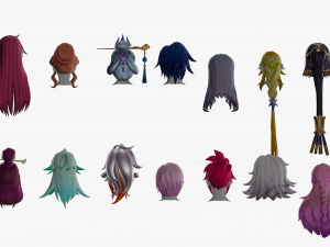 20 Stylized Female Hair Models Pack 2 - Low Poly 3D Model