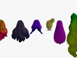 20 Stylized Female Hair Models Pack 2 - Low Poly 3D Model