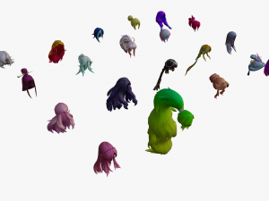 20 Stylized Female Hair Models Pack 2 - Low Poly 3D Model