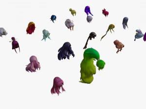 20 Stylized Female Hair Models Pack 2 - Low Poly 3D Model