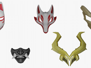 20 Stylized Mask Models Pack 1 - Low Poly 3D Model