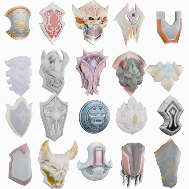 20 STYLIZED SHIELD MODELS PACK 1 - LOW POLY MODEL Modelo 3D .c4d .max .obj .3ds .fbx .stl .blend 