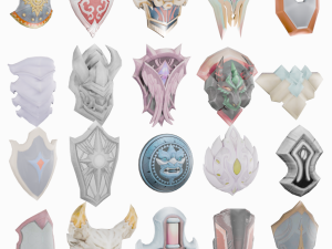 20 STYLIZED SHIELD MODELS PACK 1 - LOW POLY MODEL 3D Model