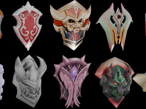 20 STYLIZED SHIELD MODELS PACK 1 - LOW POLY MODEL 3D Model