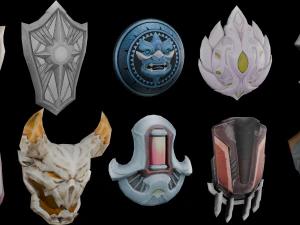 20 STYLIZED SHIELD MODELS PACK 1 - LOW POLY MODEL 3D Model