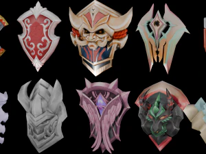 20 STYLIZED SHIELD MODELS PACK 1 - LOW POLY MODEL 3D Model