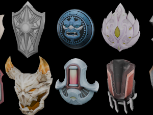 20 STYLIZED SHIELD MODELS PACK 1 - LOW POLY MODEL Modelo 3D