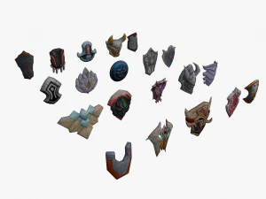 20 STYLIZED SHIELD MODELS PACK 1 - LOW POLY MODEL 3D Model